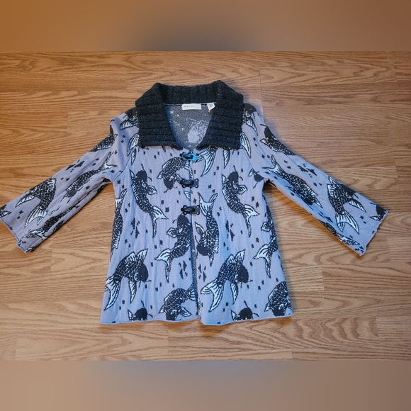 Sleeping On Snow Sweaters - Women's Gray Fish Pattern Cardigan